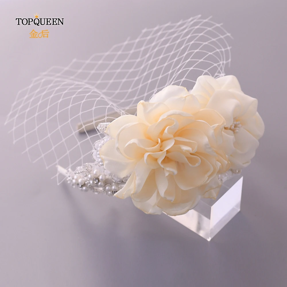 TOPQUEEN S172-WS Birdcage Veil Blusher Veil Hair Fascinator Hair Accessories Wedding Lace Flower Headband Veil Bridal Hair Piece