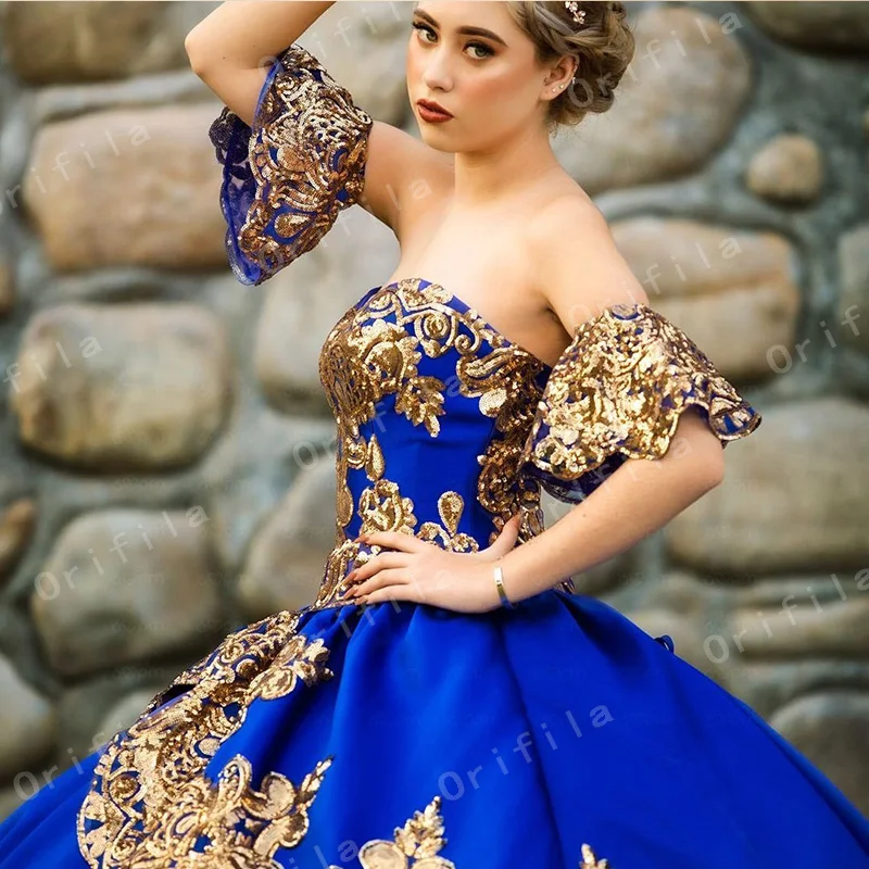 Royal Blue Sweet 16 Quinceanera Dress Sequined Sparkly Lace Pageant Party Dress Ball Gown Mexican Girl Birthday Gown