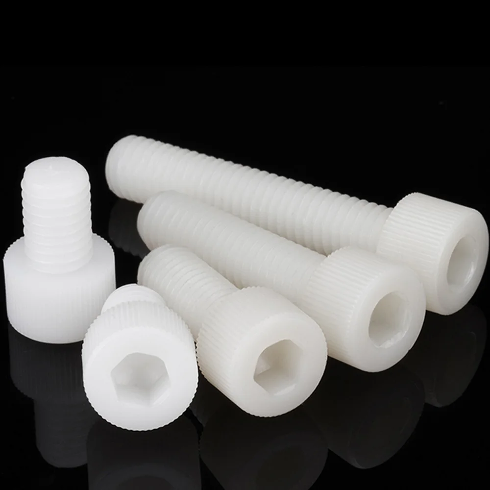 2/5/10/50p M3 M4 M5 M6 M8 M10 M12 White Nylon Plastic Allen Driver Key Hexagon Hex Socket Cap Head Bolt Screw L = 5-120mm DIN912