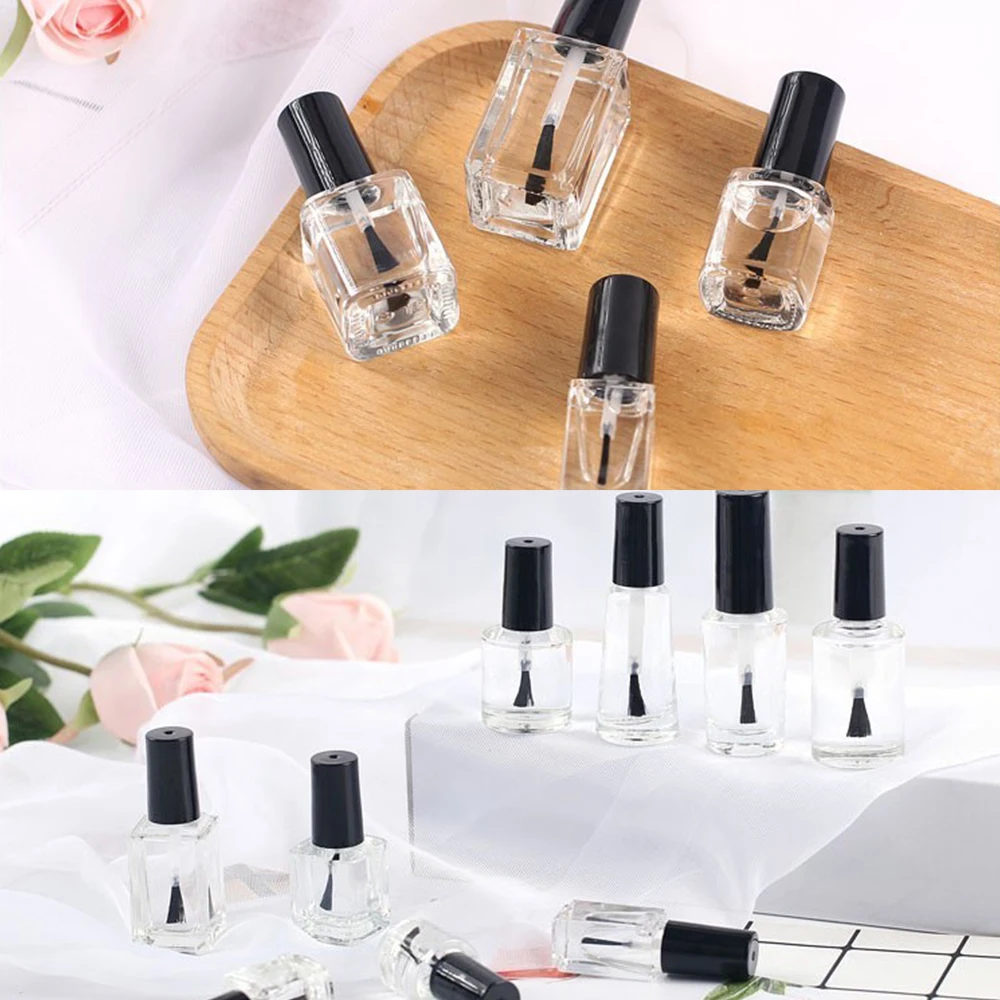 5/10/15ml Clear Empty Nail Polish Glass Bottle Portable Container Storage Box Square Round Makeup Tube with Brush