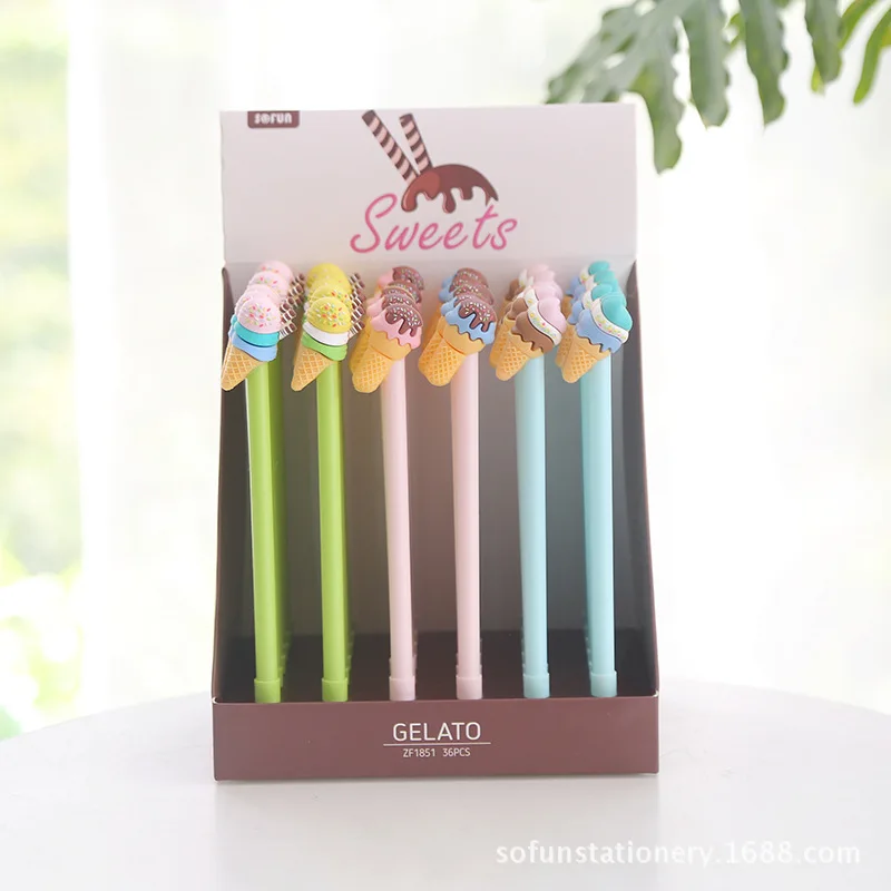 

36pcs/set Wholesale Cute Ice Cream Silicone Plastic Black Ink Cute Neutral Pen Wholesale Children's Stationery Manufacturers