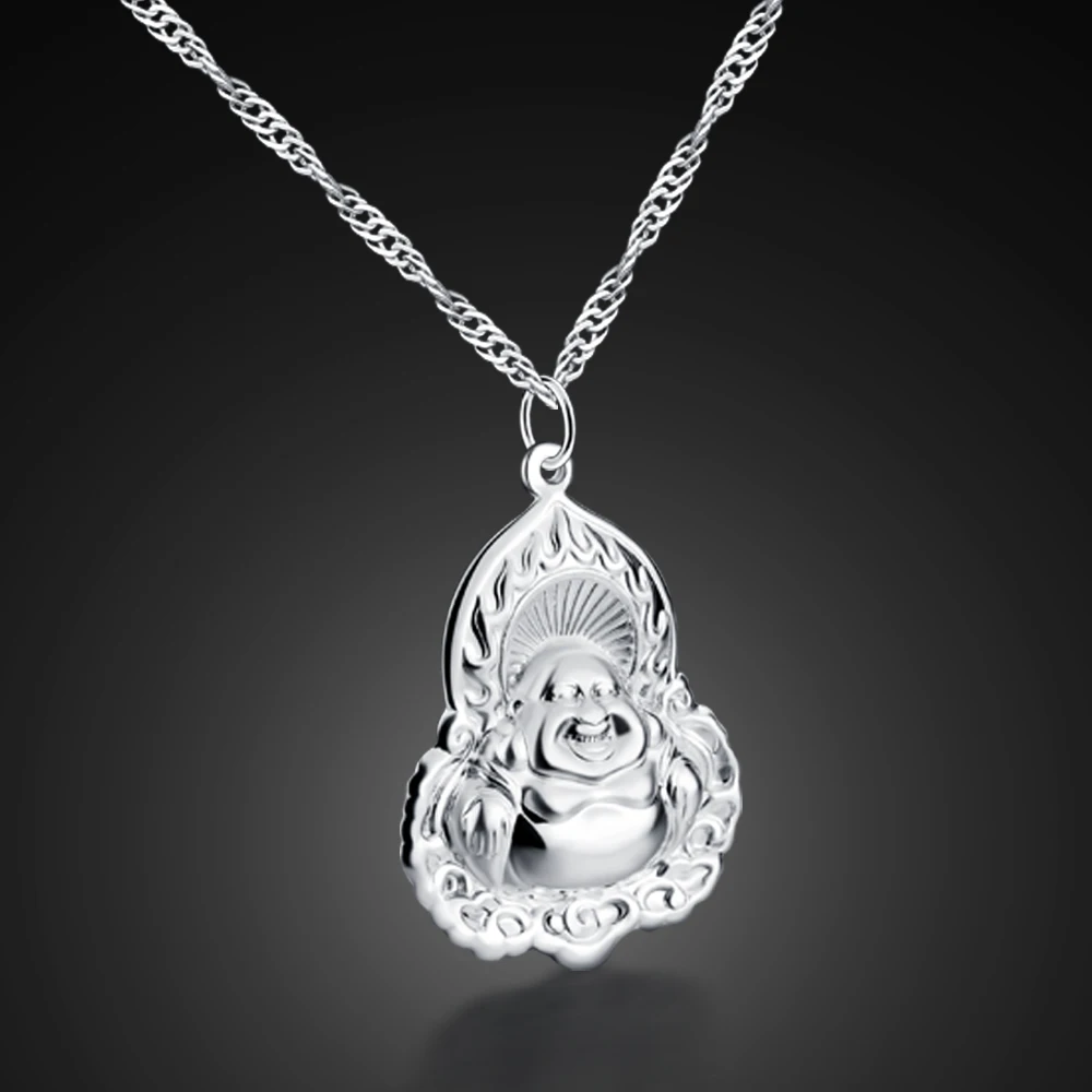 

Ожерелье из стерлингового серебра 925 пробы, буддизм, однотонное серебро, ожерелье Будды, женское колье-цепочка, ювелирные изделия, подарок желанию мира для мамы