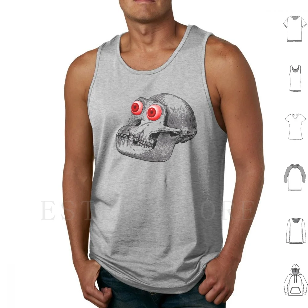 Monkey Skull Tank Tops Vest Sleeveless Skull Monkey Eye Ball Red Bones Animal Bulge Stare Original Teeth Ape Chimp