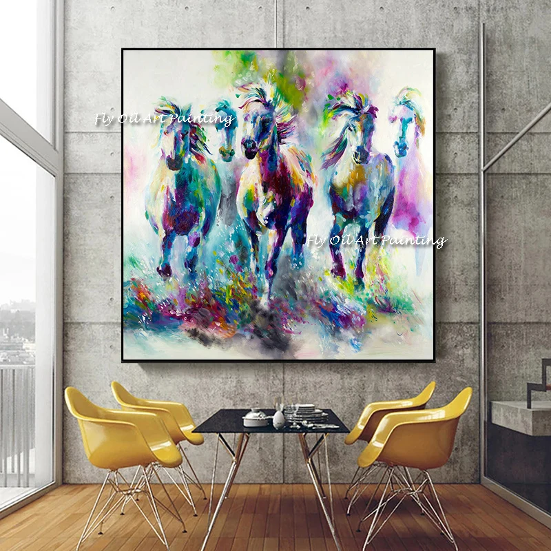 

The Large Animal Nature 100% Handmade Oil Painting Running Horse Posters Wall Pictures for Home Office No Framed Decoration