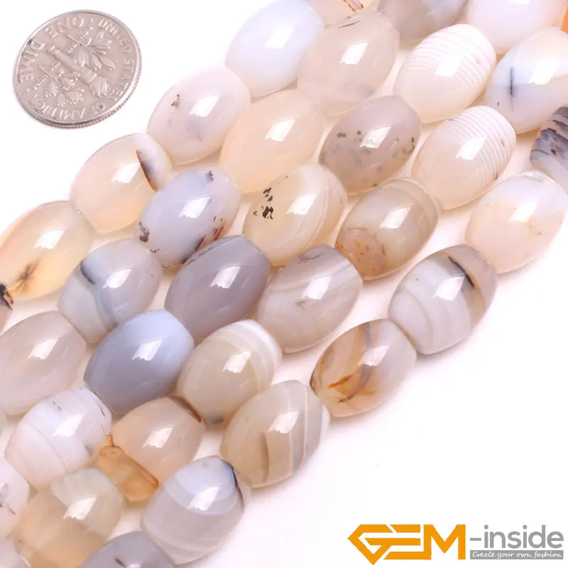 Natural Stone 10x14mm Gray Leaf Agates Rice Drum Loose Spacer Accessorries Beads For Jewelry Making Strand 15\