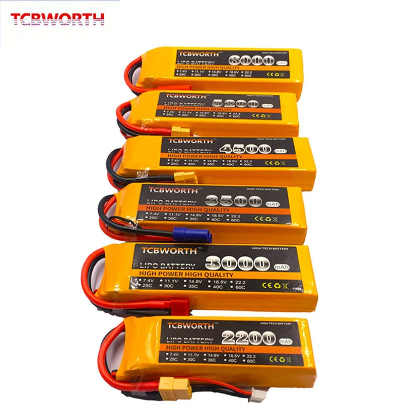 7.4V 11.1V 14.8V 22.2V RC LiPo Battery 1800 2200 4200 5200 6000mAh 2S 3S 4S 5S 6S 25C 35C 60C For RC Airplane Drone Helicopter