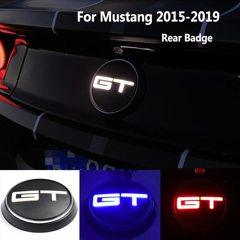 

Good Quality 1pc New Car Styling 3 Colors LED Light Red Blue Black Rear Trunk Badge Emblem Sticker GT Style Fit For Ford Mustang