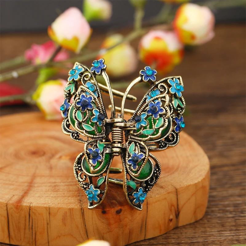 Morkoplea Vintage Butterfly Hair Claw Resin Stone Insect Hair Clip Accessories Women Banquet Hair Jewelry Gift