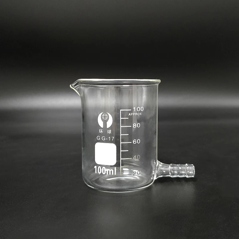 

Beaker in low form with Lower tube,Capacity 100ml,Beaker with tubules,Outer diameter=50mm,Height=70mm,Laboratory beaker