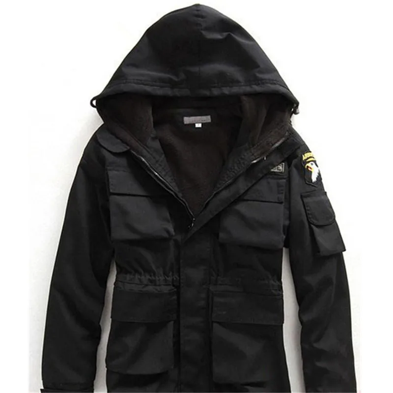 Men\'s Cotton US Clothing Hooded Windbreaker Tops Winter Outdoor Climbing Thermal Fleece Lining Thick Jacket Coat