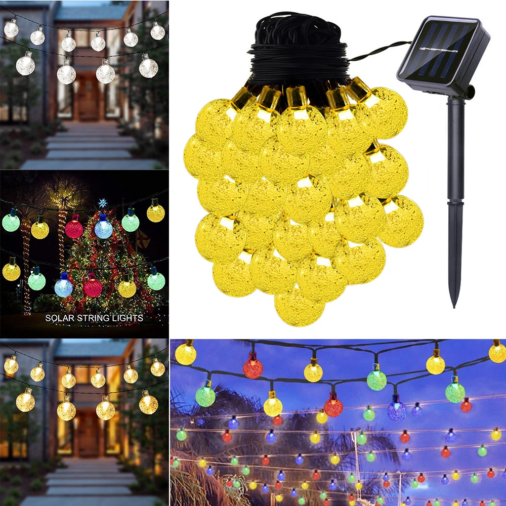 

Solar Powered LED Crystal Ball String Light Waterproof Garland Fairy Lights For Christmas Wedding Garden Lawn Tree Decoration