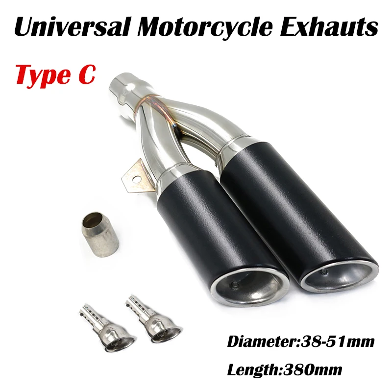 

38-51mm Motorcycle Double Outlet Exhaust Tailpipe Muffler Tube Link Connect Pipe Stainless Steel Slip On Blue/Silver/Black Style