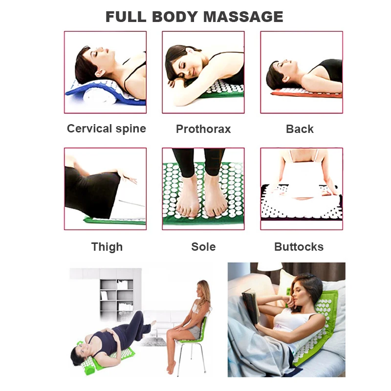 66*42cm almofada de massagem yoga acupressure esteira e travesseiro conjunto para o pescoço volta pé alívio da dor fitness massagem espiga almofada