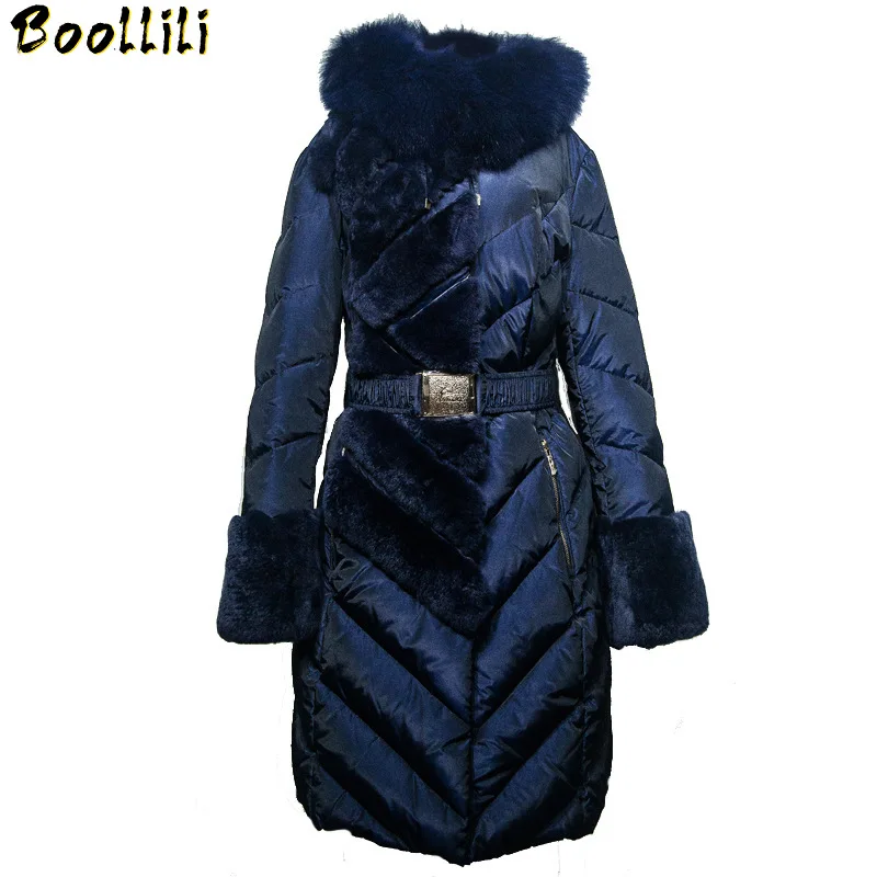 Women's Boollili 2023 Down Jacket Hooded Winter Coat Women Real Fox Fur Collar Long Puffer Jacket Thick Warm Casacas Para Mujer