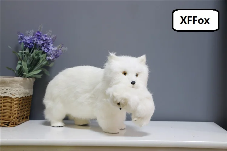 

white real life bear model plastic&furs bear mother&baby home decoration gift about 32x13x18cm xf2643