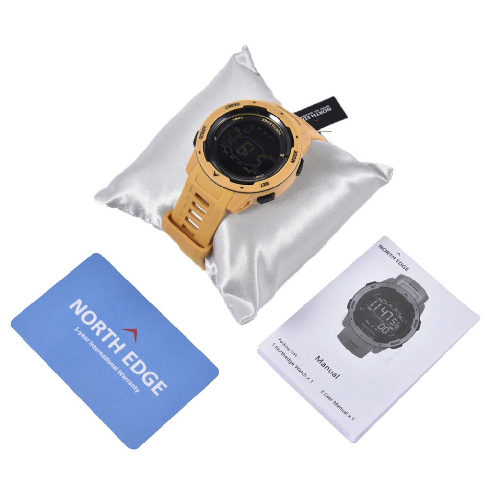 NORTH EDGE ผู้ชายนาฬิกาดิจิตอลนาฬิกาผู้ชายกีฬานาฬิกา Dual Time Pedometer นาฬิกาปลุก50M กันน้ำดิจิตอลนาฬิกาทหารนาฬิกา