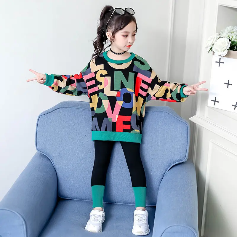 

Kids Clothing Autumn Spring Girl Set New Fashion Letter Print Tops+Leggings Pants 2pcs Hip Hop Tracksuit Children Costume Outfit