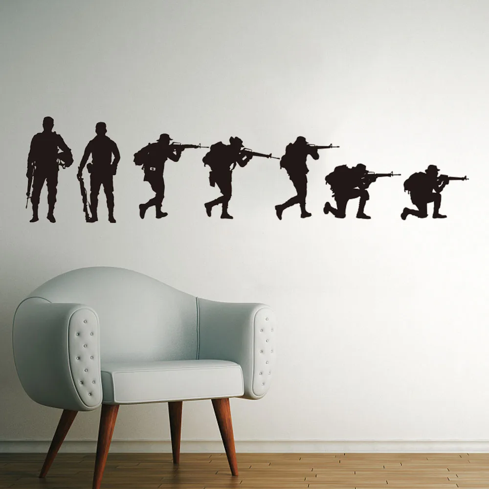 Set of 7 Pcs Army Soldiers Military Wal Sticker Boy Room Kids Room Solider War Military Wall Decal Bedroom Playroom Vinyl Decor