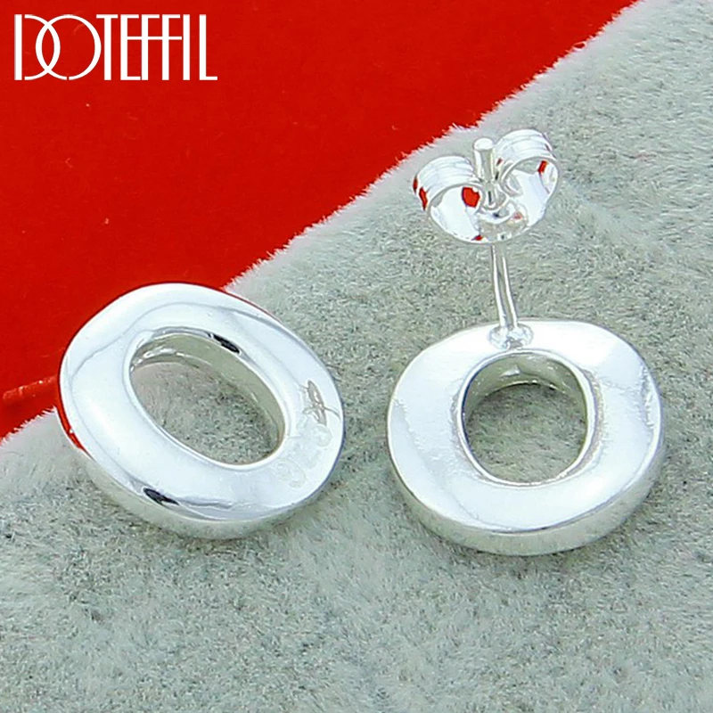DOTEFFIL 925 Sterling Silver Round Circle O Stud Earring For Women Fashion Charm Wedding Engagement Party Jewelry