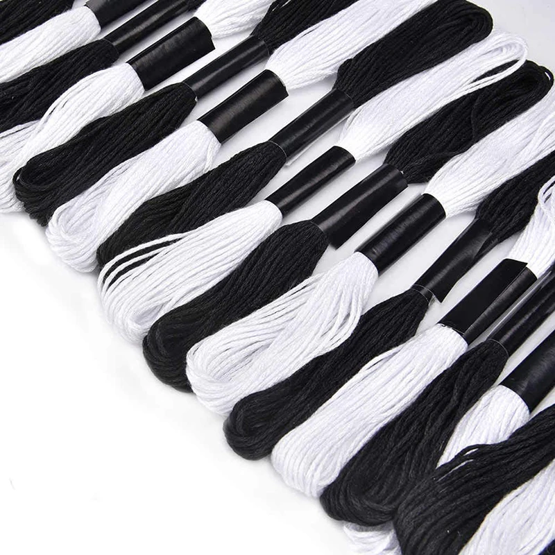 Cross Stitch Embroidery Thread For DIY Homemade Craft Sewing Accessories 12 White+12 Black Embroidery Floss