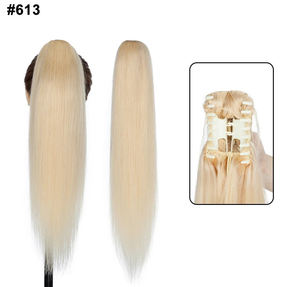 S-noilite Ponytail Human Hair 14-22Inches Claw Clip in Ponytail Human Hair Extension Women Hairpiece Natural Black Blonde Brown image 3