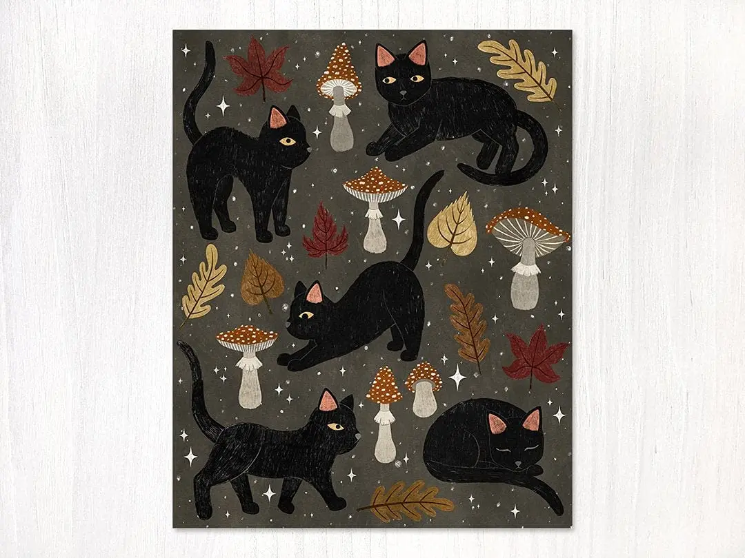 

Eeypy Autumn Cat Magic Art Vintage Retro Metal Sign Metal Wall Decoration 8x12 Inch