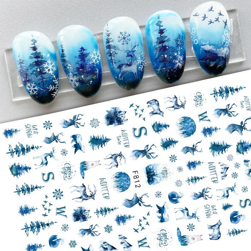 Winter Xmas 3D Nail Sticker Christmas Elk Santa Snowflake Deer Cartoon Slider Design Polish Nails Decals Nail Art DIY Decor