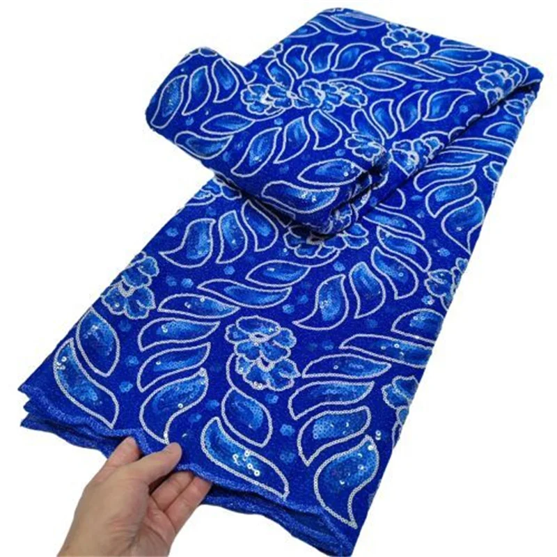 

Nigerian African Sequins Velvet Lace Fabrics Royal Blue High Quality Lace Material French Tulle Lace Fabric For Dress Sewing