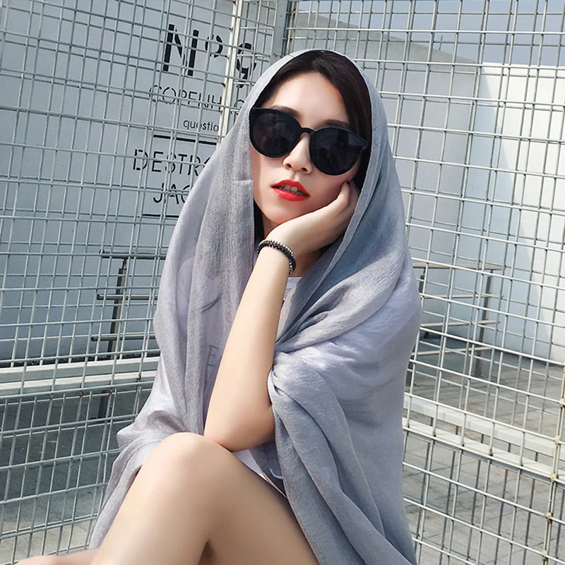 New Fashion 190*100 cm Dutch Linen Silk Scarf Women Pure Color Sunscreen Shawl Autumn Winter Pashmina Wraps Bandana Foulard