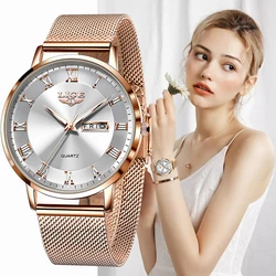 Nieuwe Luik Vrouwen Ultra-Dunne Horloge Top Brand Luxe Horloges Mode Dames Klok Roestvrij Staal Waterdicht Kalender Horloge + doos