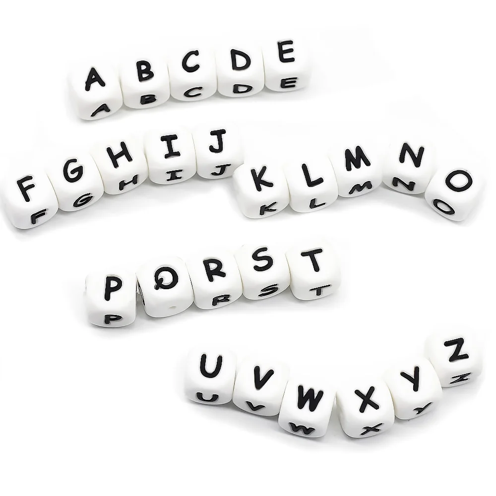 Cute-Idea – perles de lettres en Silicone, 10 pièces, perles de l\'alphabet anglais pour bébé, bricolage, nom personnalisé, sucette, chaîne, jouets,