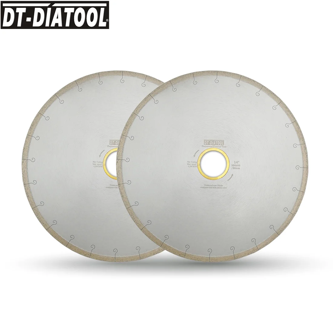 DT-DIATOOL 2pcs 200/350MM Wet Diamond Ceramic Cutting Disc Saw Blades With Hook Slot Bore 60mm with 50mm reducer for Tile Marble