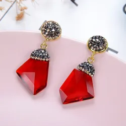 2021 New Colorful Crystal Geometric Metal Earrings For Women 12 Style High Quality Glass Stone Unusual Earring Fashion Jewelry