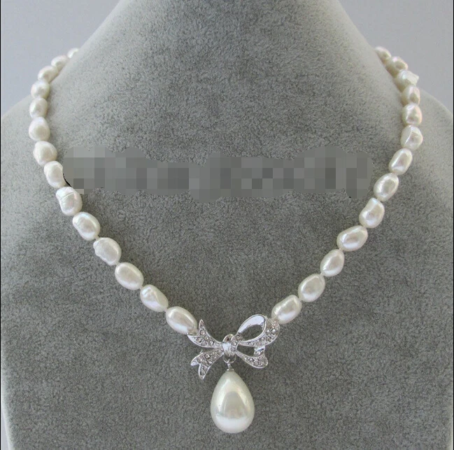 

17 " 9-12mm white baroque freshwater pearl necklace butterfly 20mm shell pearl 6.07 6.08