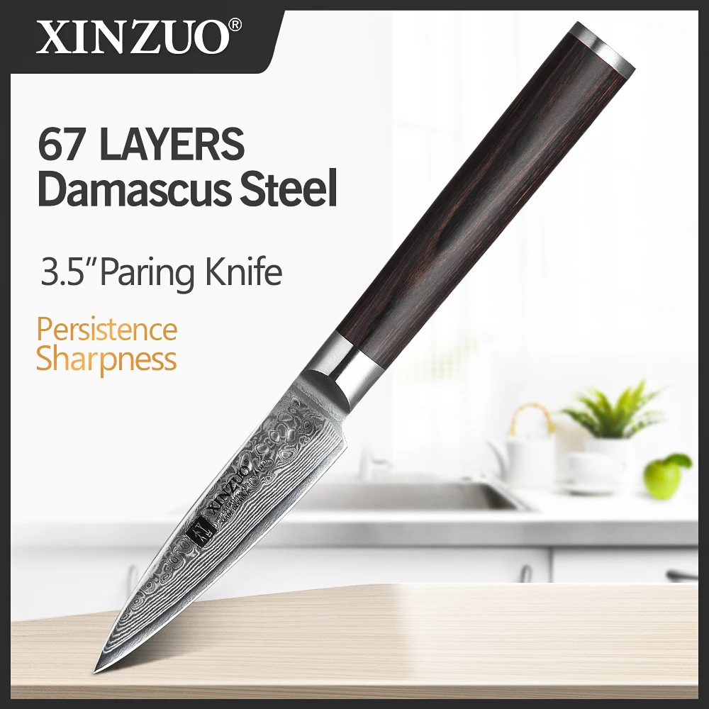 XINZUO 3.5 Inches Paring Knife 67 Layers Damascus Steel Kitchen Knife Knife Stainless Steel Fruit Peeling Knivese Table Cutter