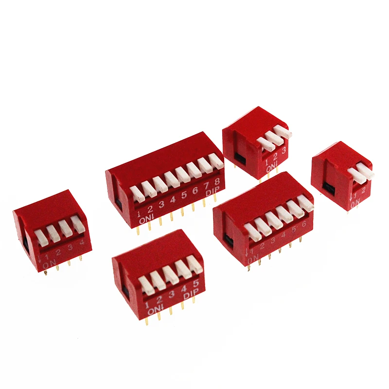 10pcs/lot Slide Type Lateral Switch Module 2 3 4 5 6 8 Bit 2.54mm Position Way DIP Red Pitch Toggle Switch Red Snap Switch