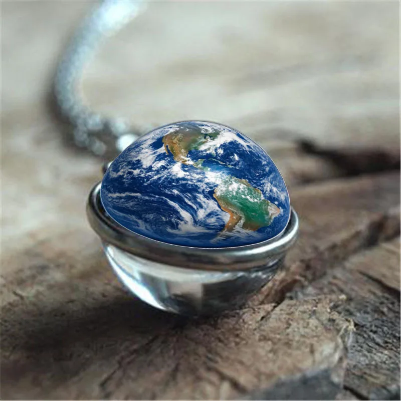 Border New Products Accessories Universe Space Planet Double-sided Glass Time Gem Ball Pendant Necklace Fashion Sweater Chain