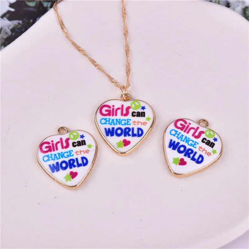 10pcs/pack Letter Girl Can Change the World Metal Heart Charms for Earring DIY Jewelry  Making 25*28mm