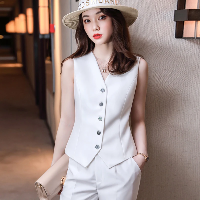 Lenshin Women\'s Formal Pant Suit, 3 Piece Suits, White Business Blazer Vest Suit Office Work Fashion High Quality China Factory