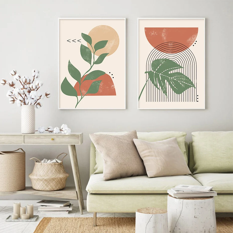 Abstract Geometry Bohemia Terracotta Sun Leaves Posters Canvas Paintings Wall Art Prints Picture Living Room Interior Home Decor
