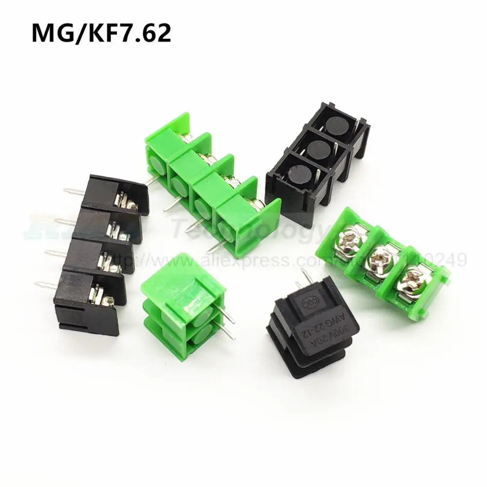 10PCS/lot 7.62 mm KF7.62 - 2P 3P 4P MG 762 - 2 3 4 Pin Can be spliced Screw Terminal Block Connector Black Green 7.62mm Pitch