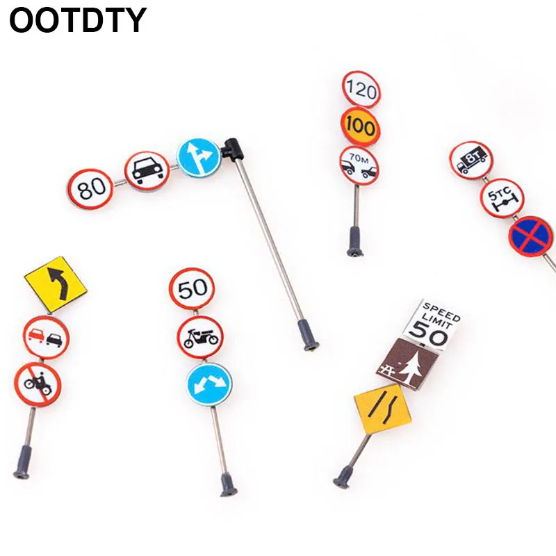 

6pcs/set 1/87 Scale Model Mini Traffic Signs Building Sand Table Model Accessories DIY Micro Landscape Decoration Road Signs