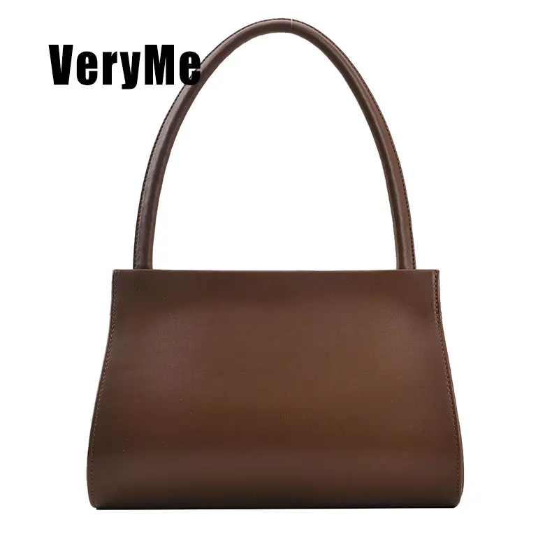 VeryMe-Bolso Retro de piel sintética para mujer, Cartera de hombro Simple de Color sólido, de diseñador, a la moda