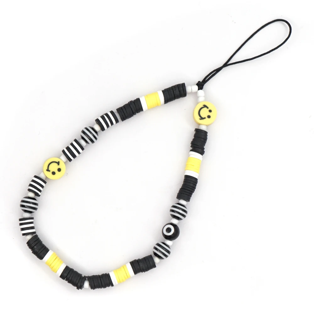 Go2Boho 2023 Newest Mobile Chain Phone Charm Beads Smile Face Evil Eye Telephone Jewelry For Women Heishi Polymer Clay Lanyard