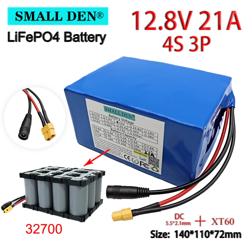 12.8V 21Ah 32700 Lifepo4 Battery Pack 4S3P Electric Boats 12V Uninterruptible Power Supply With 4S 40A Maximum 100A Balanced BMS