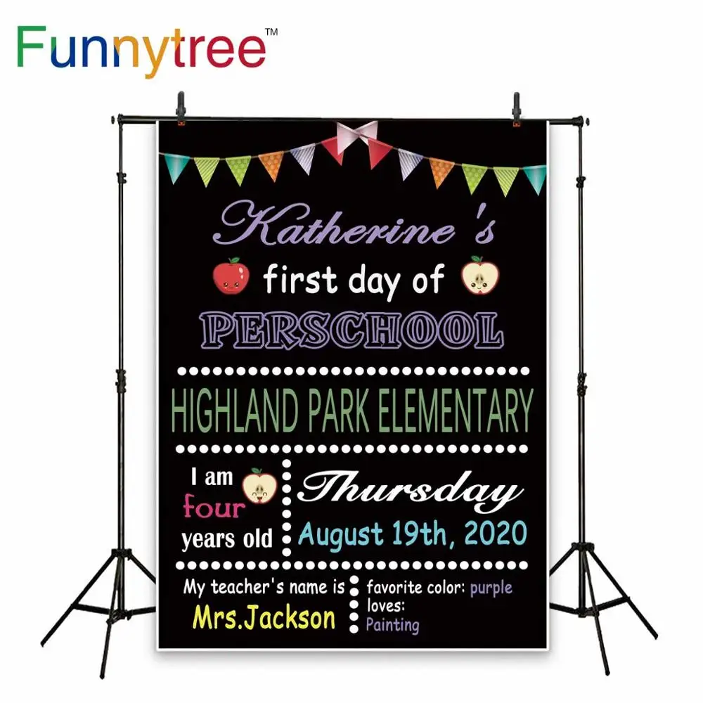 

Funnytree First Day Perschool Background Back to school Kids Customize Backdrop Class Home Decoration Photocall Photozone Banner