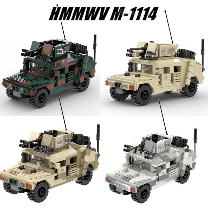 

WW2 Military Vehicle Hummered M-1114 Cars Model Sets US Army Building Blocks Figure Weapon Accessories Parts Kits Toys