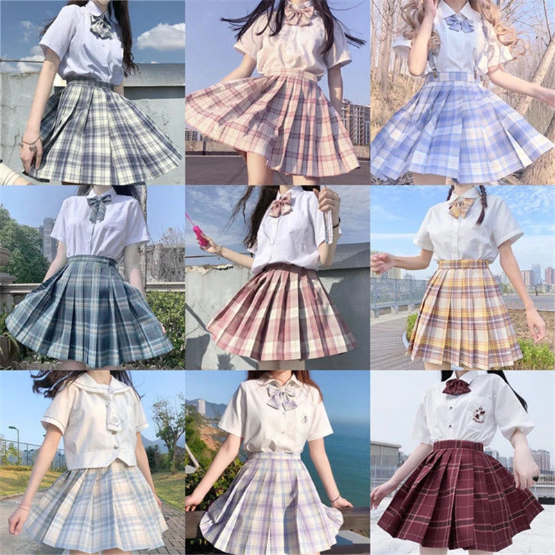 Girls Summer High Waist Pleated Plaid Skirt Japanese School Jk Uniform Dresses Student Cosplay Anime Cute Sexy Mini A-line Skirt