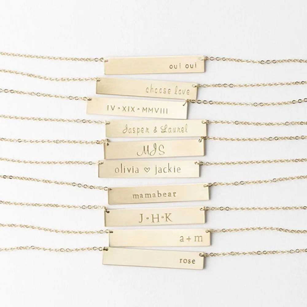 Custom Gold Silver Bar Necklace, Personalized Date Bar Nameplate Necklace, Monogram Name Necklace, Birthday Gift, Christmas Gift