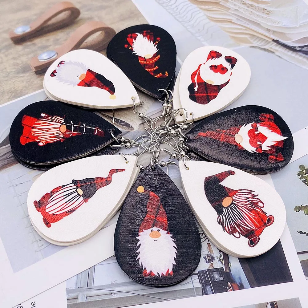 Potosala Christmas Drop-shaped Leather Earrings Christmas Dwarf Print Earrings New Female Fashion Jewelry Gifts Wholesale